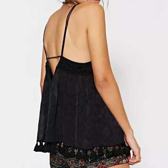 Urban Outfitters Ecote Cami Top Black Floral Bead Tassel Women’s Sz S Y2K - Picture 6 of 7